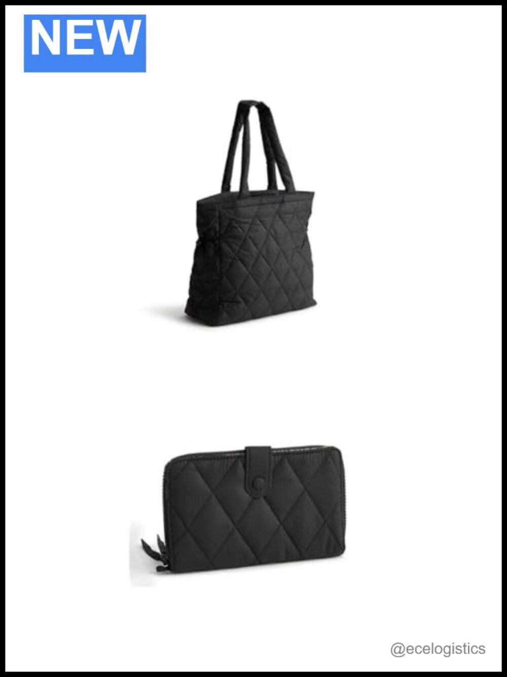 Recycled Nylon Quilted Tote + Snap Wristlet Set
